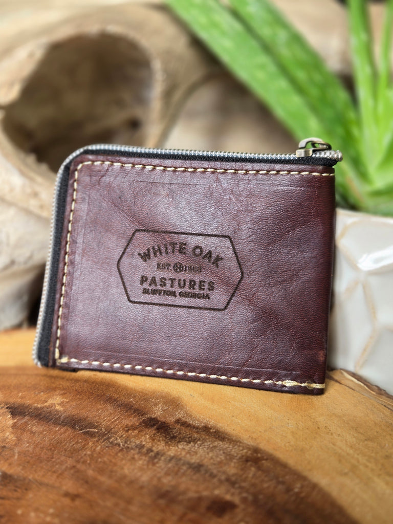 アクセサリー ORTLIEB Zip-City M aubergine-white Grassfed Leather Zipper Wallet – White Oak Pastures